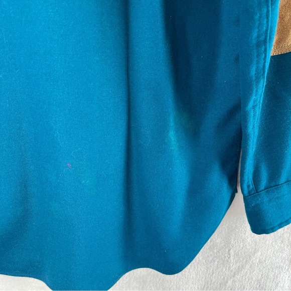 Vintage Pendleton Lobo Long Sleeve Shirt Blue Medium Elbow Patch Pure Wool - Picture 10 of 12